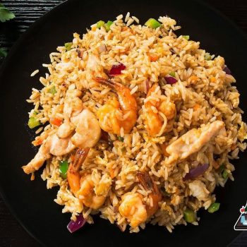 plato arroz con gambas y verduras restaurante cafeteria dan castellon