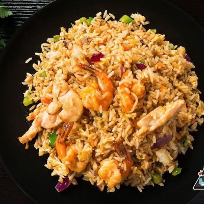 plato arroz con gambas y verduras restaurante cafeteria dan castellon